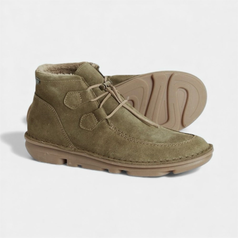 On Foot Botin Fur-Lined Ankle Boots in Kaky Green Suede EU Size 39 US Size 8.5
